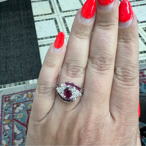 14k White Gold Diamond & Ruby Ring - Picture 7 of 9